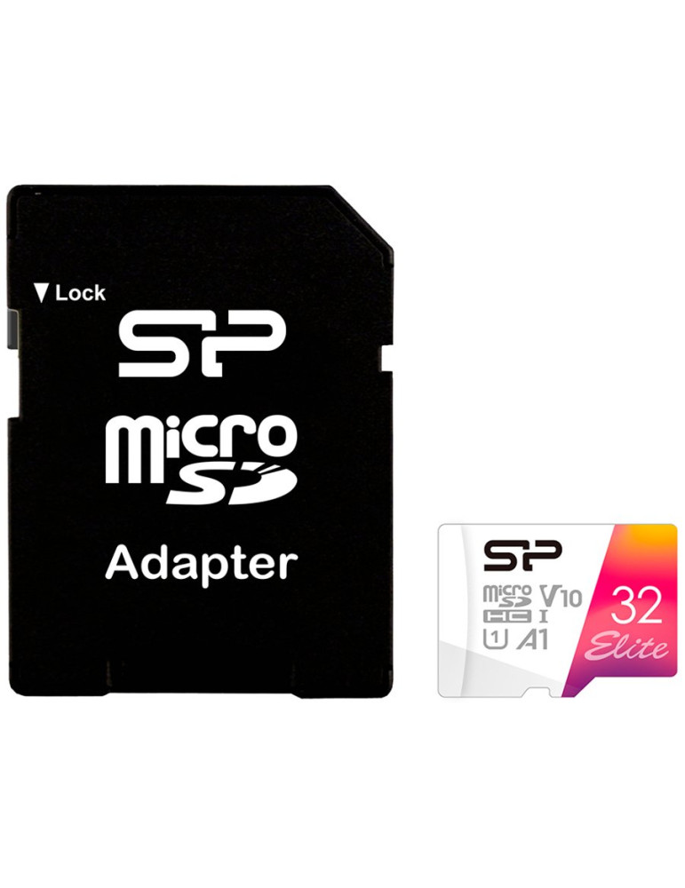 Micro SDHC карта Silicon Power Elite 32GB, Class 10 UHS-I V10 A1, 100MB/s четене, SD адаптер - SP032GBSTHBV1V20SP - 1