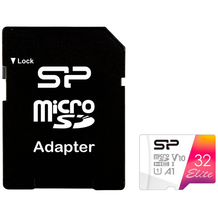 Micro SDHC карта Silicon Power Elite 32GB, Class 10 UHS-I V10 A1, 100MB/s четене, SD адаптер - SP032GBSTHBV1V20SP - 1