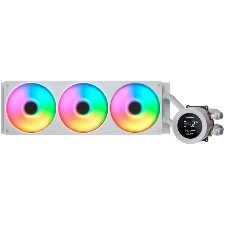 Водно охлаждане за процесор COUGAR Poseidon Vistek ARGB 360, 360mm AiO Liquid Cooling, 3x120mm вентилатора, LCD дисплей, Socket 