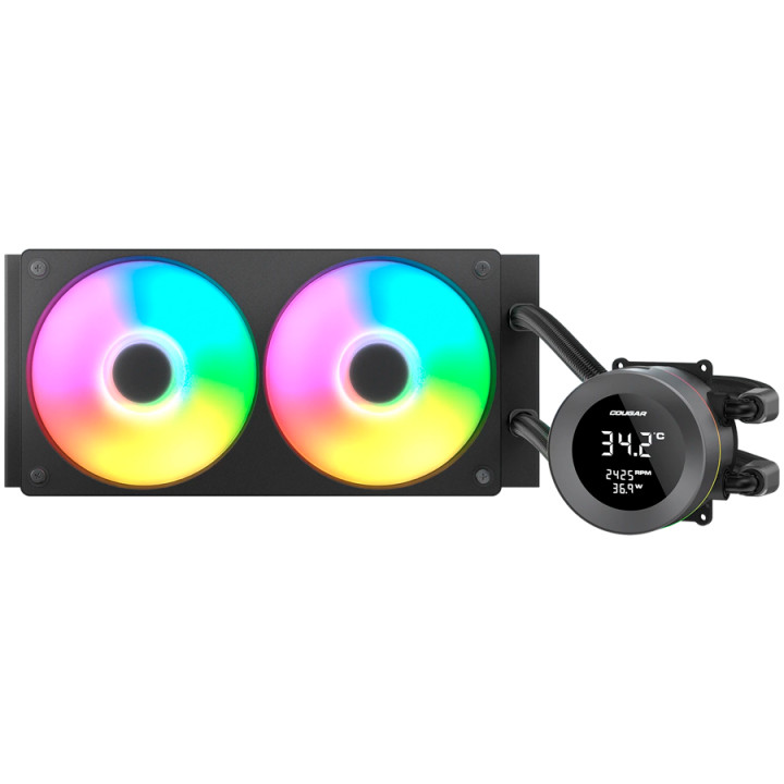 Водно охлаждане за процесор COUGAR Poseidon Vistek ARGB 240 AiO, 240mm Liquid Cooling, 2x120mm вентилатора, LCD дисплей, PWM Con