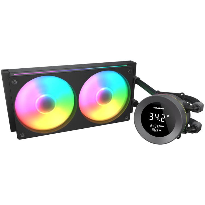 Водно охлаждане за процесор COUGAR Poseidon Vistek ARGB 240 AiO, 240mm Liquid Cooling, 2x120mm вентилатора, LCD дисплей, PWM Con