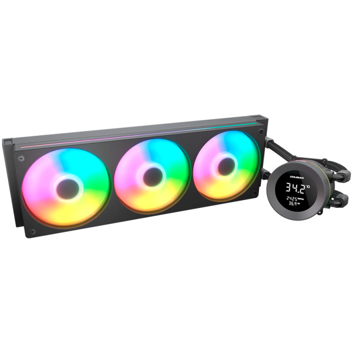 Водно охлаждане за процесор COUGAR Poseidon Vistek ARGB 360 AiO, Liquid Cooling, 3x120mm вентилатора, LCD дисплей, RGB LED, Sock