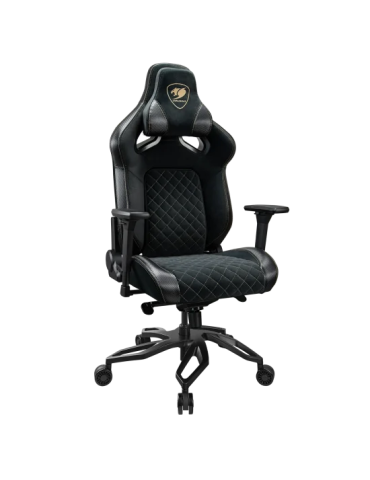 Геймърски стол COUGAR Titan Pro V2 Gold F, алуминиева рамка, PVC кожа + велур, клас 4 газлифт, регулируем гръбнак, памет-пенна в