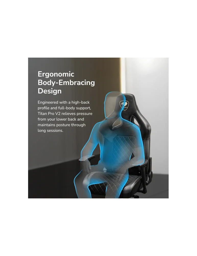 Геймърски стол COUGAR Titan Pro V2 Gold F, алуминиева рамка, PVC кожа + велур, клас 4 газлифт, регулируем гръбнак, памет-пенна в