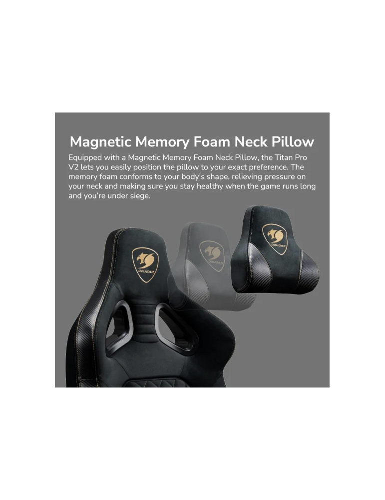 Геймърски стол COUGAR Titan Pro V2 Gold F, алуминиева рамка, PVC кожа + велур, клас 4 газлифт, регулируем гръбнак, памет-пенна в