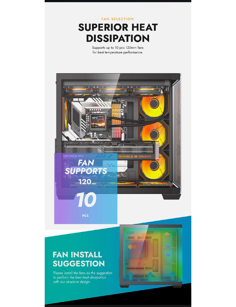 Кутия за компютър Darkflash C280 Black, Middle Tower EATX, Tempered Glass, 7x ARGB вентилатори - C280-7F-BLACK - 10