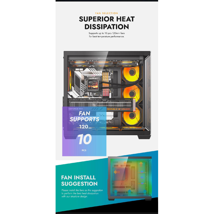 Кутия за компютър Darkflash C280 Black, Middle Tower EATX, Tempered Glass, 7x ARGB вентилатори - C280-7F-BLACK - 10