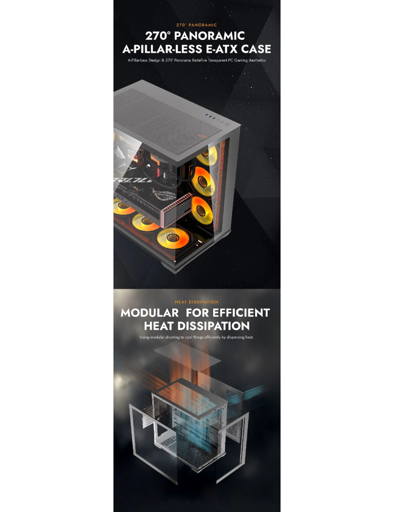 Кутия за компютър Darkflash C280 Black, Middle Tower EATX, Tempered Glass, 7x ARGB вентилатори - C280-7F-BLACK - 11