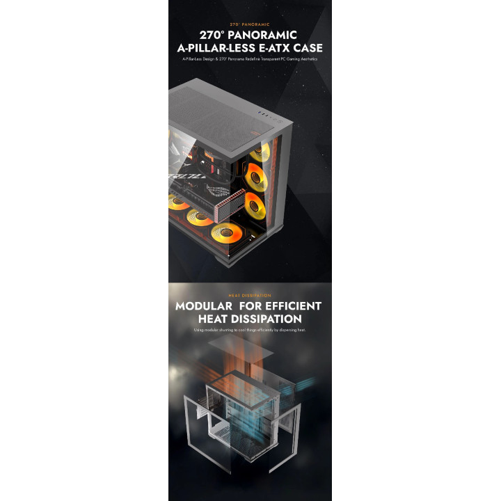 Кутия за компютър Darkflash C280 Black, Middle Tower EATX, Tempered Glass, 7x ARGB вентилатори - C280-7F-BLACK - 11
