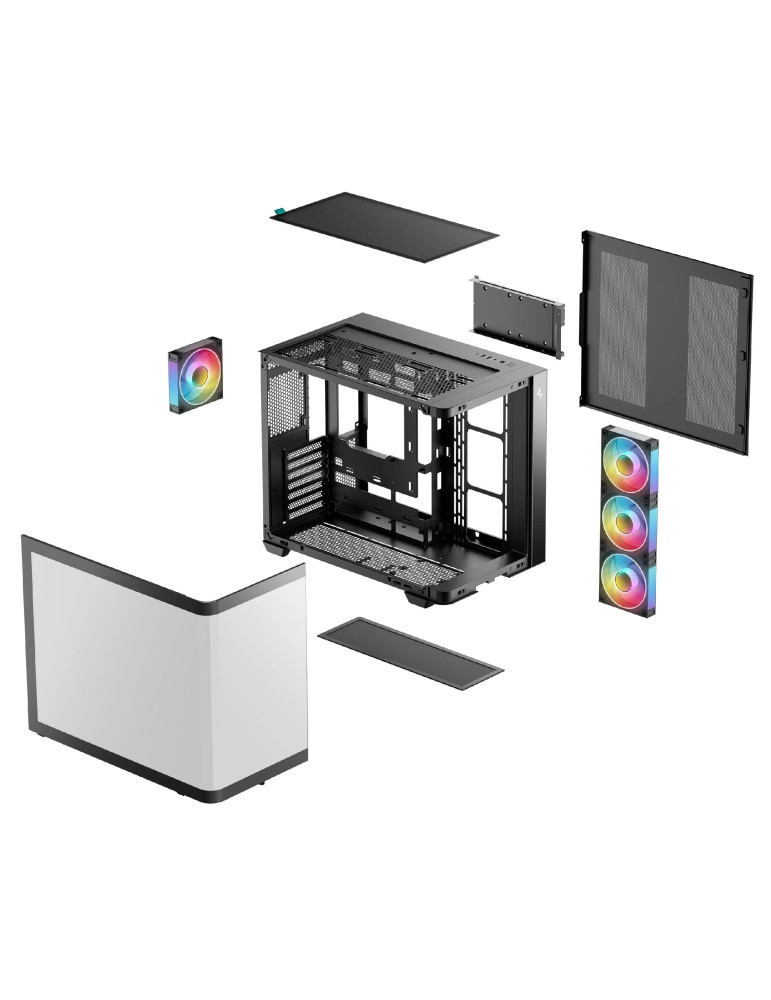 Кутия за компютър DeepCool CG530U, ATX/mATX/Mini-ITX, 4x120mm ARGB вентилатори, Tempered Glass, 7 слота разширение - R-CG530U-BK