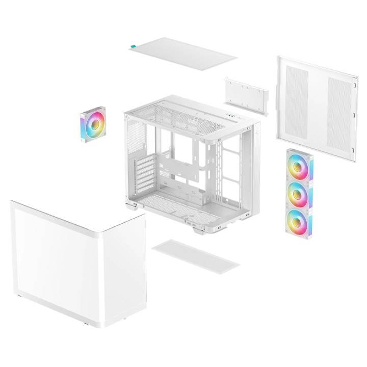 Кутия за компютър DeepCool CG530U 4F WH, ATX/mATX/Mini-ITX, Middle Tower, Tempered Glass, 4x120mm ARGB вентилатори - R-CG530U-WH