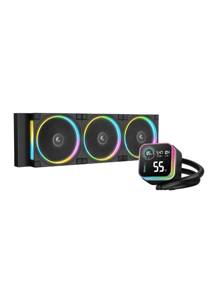Водно охлаждане за процесор DeepCool LQ360 ULTRA ARGB, 360mm радиатор, LCD екран, 3x120mm вентилатора, ARGB подсветка, Intel LGA
