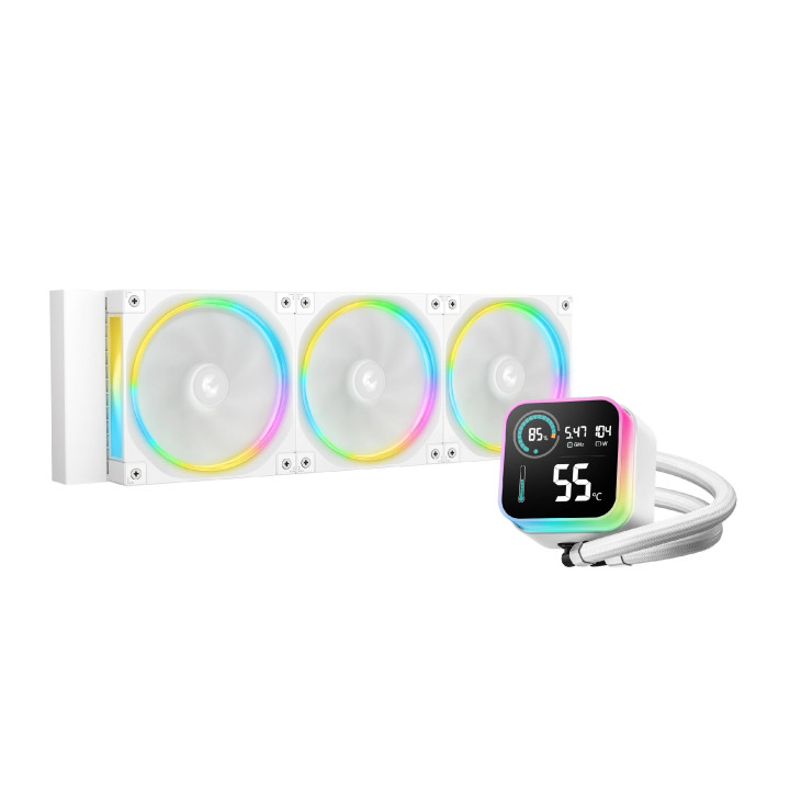 Водно охлаждане за процесор DeepCool LQ360 ULTRA WH ARGB, LCD екран, 3x120mm вентилатора, LGA1700/AM5 - R-LQ360-WHASMC-G-1 - 1