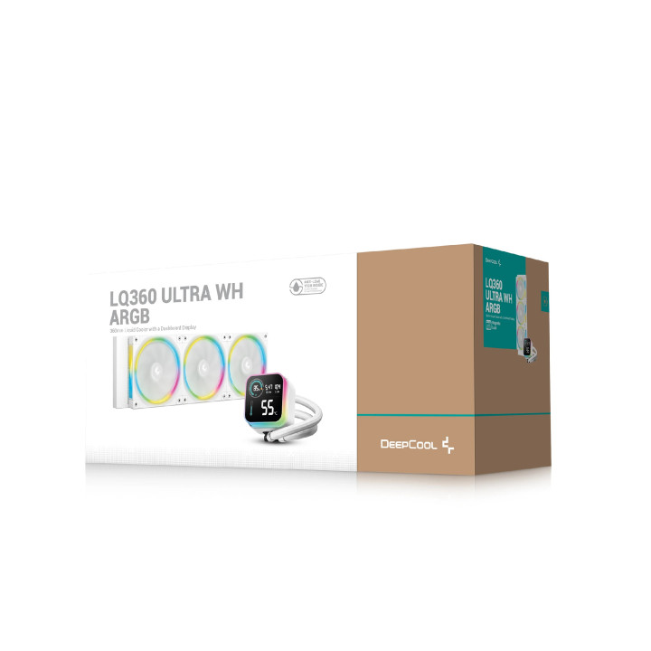 Водно охлаждане за процесор DeepCool LQ360 ULTRA WH ARGB, LCD екран, 3x120mm вентилатора, LGA1700/AM5 - R-LQ360-WHASMC-G-1 - 6