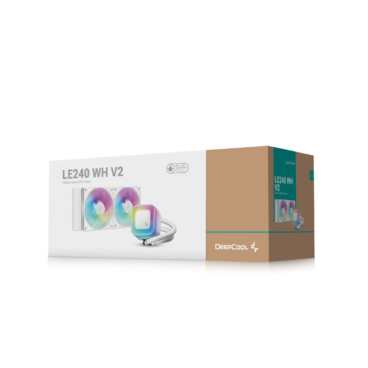 Водно охлаждане за процесор DeepCool LE240 V2 WH, 240mm, 2x120mm вентилатора, Addressable RGB, LGA1851/AM5 - R-LE240-WHAMMN-G-2 