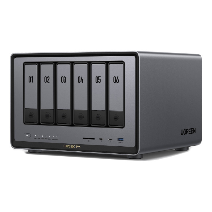 NAS устройство UGREEN DXP6800pro, 6-Bay, Intel Core i5-1235U, 8GB DDR5, 128GB SSD, 10GbE, HDMI, Thunderbolt 4, без хардуерни дис