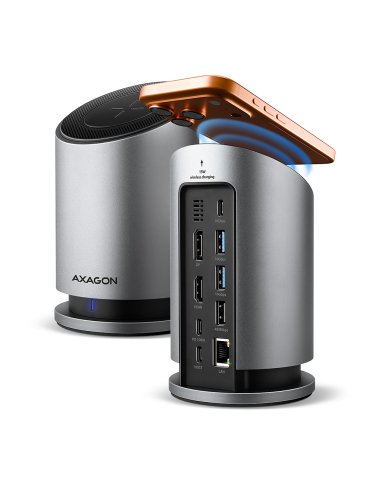 Докинг станция AXAGON MC-WL9, USB-C 10Gbps Wireless Charging 9in1 - 8595247908735