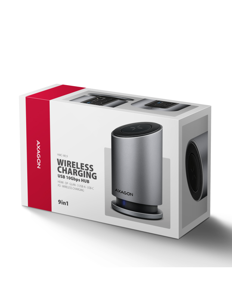 Докинг станция AXAGON MC-WL9, USB-C 10Gbps Wireless Charging 9in1 - 8595247908735 - 4