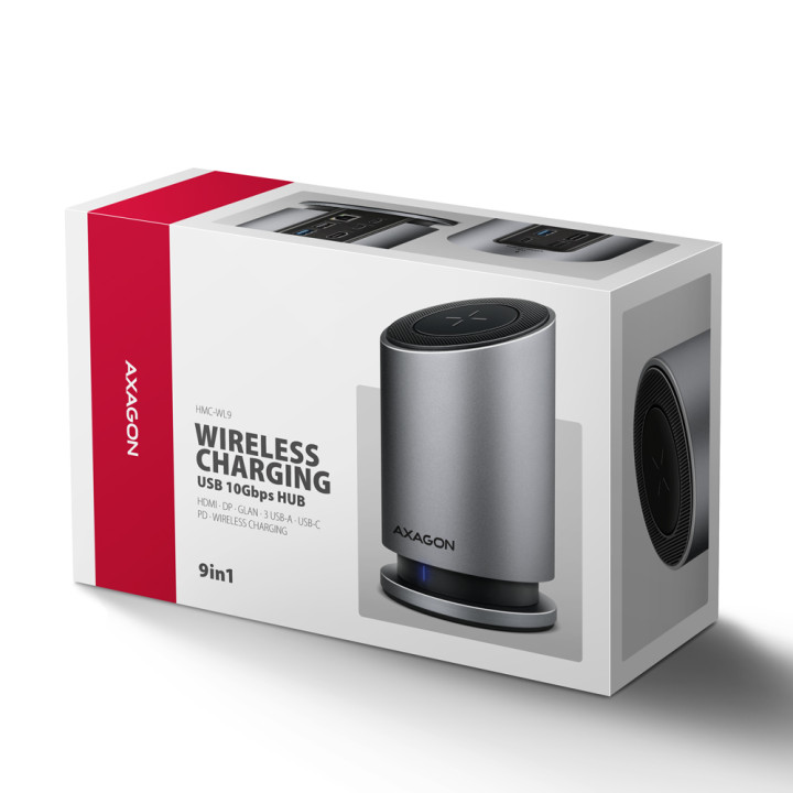 Докинг станция AXAGON MC-WL9, USB-C 10Gbps Wireless Charging 9in1 - 8595247908735 - 4