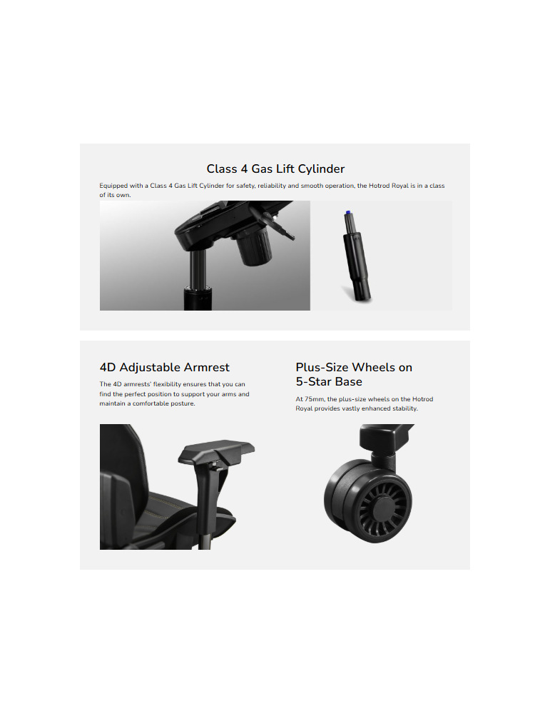 Геймърски стол Cougar Gaming Hotrod Royal, Leatherette, 4D подлакътници, До 136kg - CGR-ARX-GLB - 12