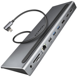 USB-C докинг станция AXAGON HMC-4KX3, 2x HDMI 4K, 1x DisplayPort 4K, 2x USB 3.0, 1x USB 2.0, Ethernet, Card Reader, 3.5mm Jack -
