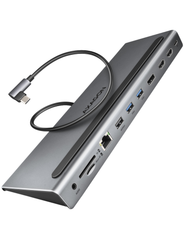 USB-C докинг станция AXAGON HMC-4KX3, 2x HDMI 4K, 1x DisplayPort 4K, 2x USB 3.0, 1x USB 2.0, Ethernet, Card Reader, 3.5mm Jack -