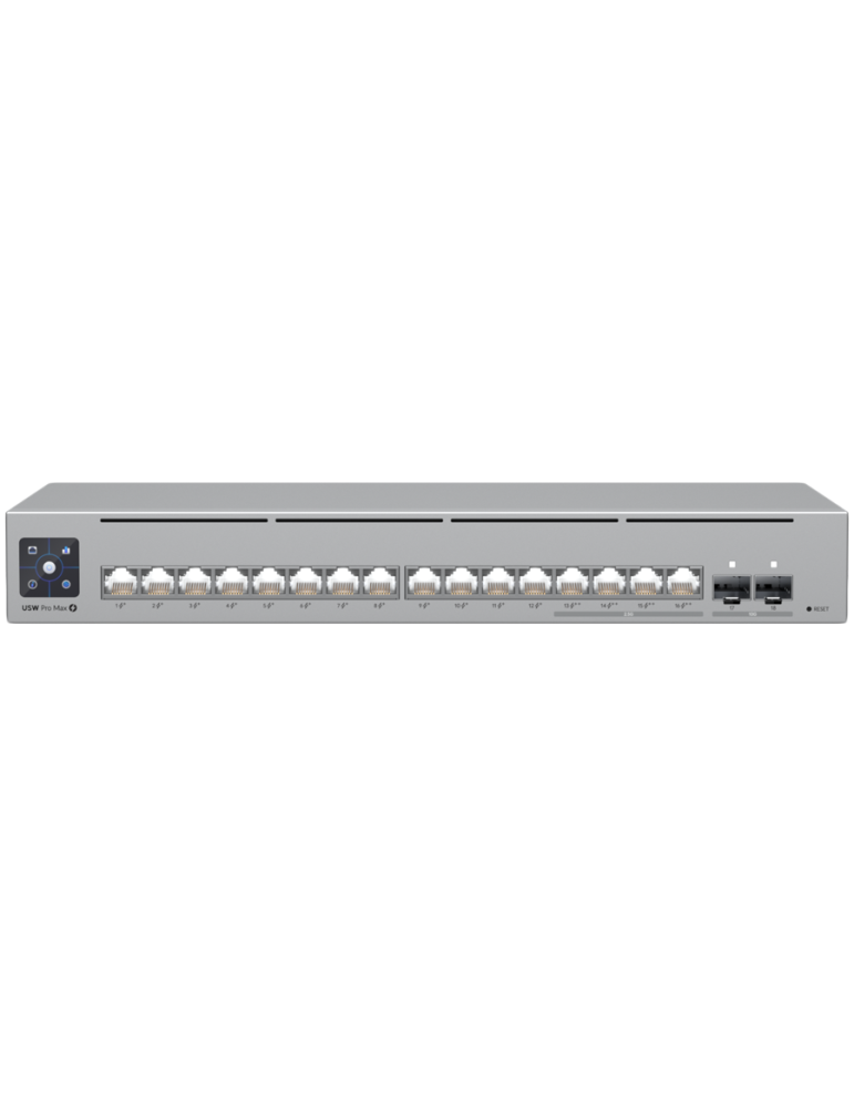Суич UBIQUITI UniFi Switch Pro Max 16 PoE, 16x Gigabit RJ-45 PoE+, 2x SFP+ 10Gbps, Layer 2/3, управляем - USW-PRO-MAX-16-POE - 1