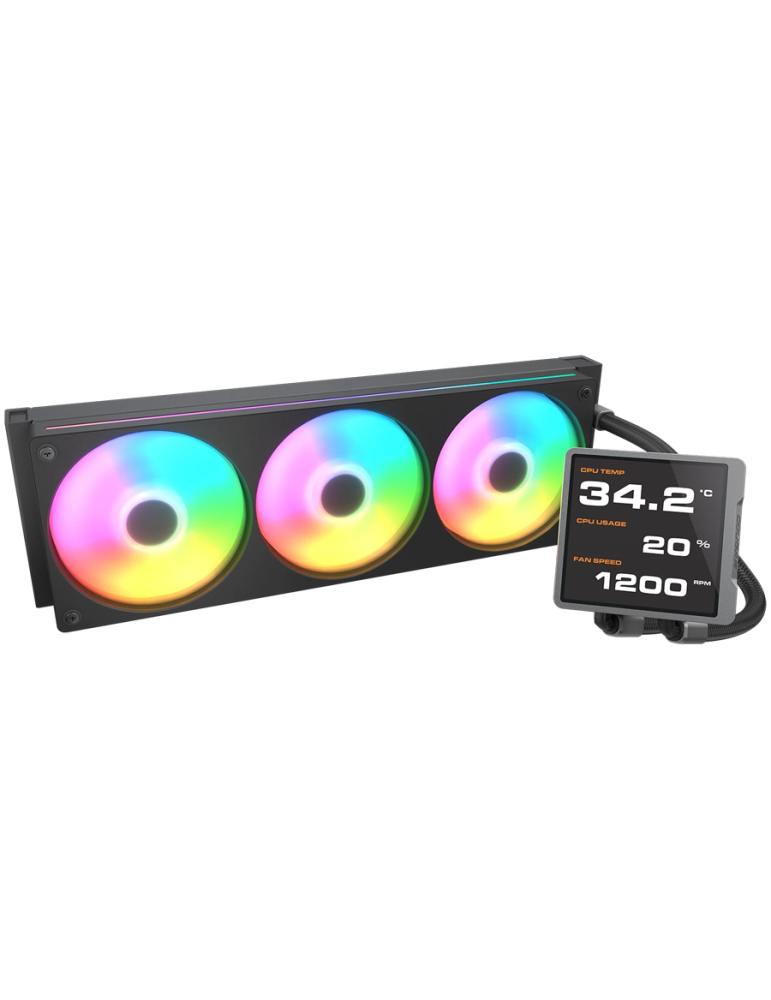 Водно охлаждане за процесор COUGAR Poseidon Vistek Pro ARGB 360, течно охлаждане, 360mm, 3x125mm вентилатора, LCD дисплей, поддъ