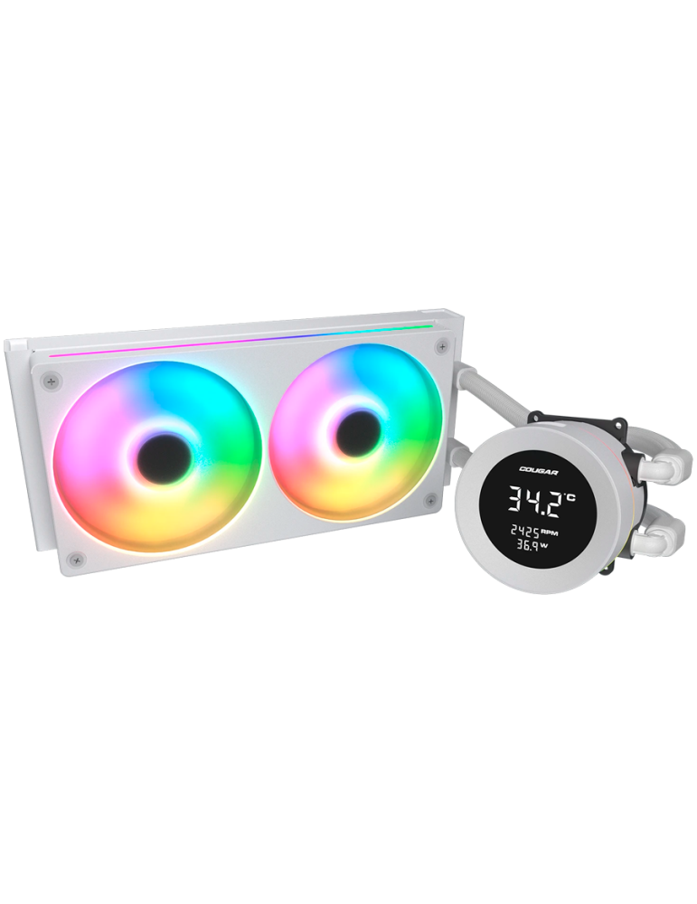 Водно охлаждане за процесор Cougar Poseidon Vistek ARGB 240, Liquid Cooling, 2x120mm вентилатори, LCD дисплей, Socket 1366/AM3/1