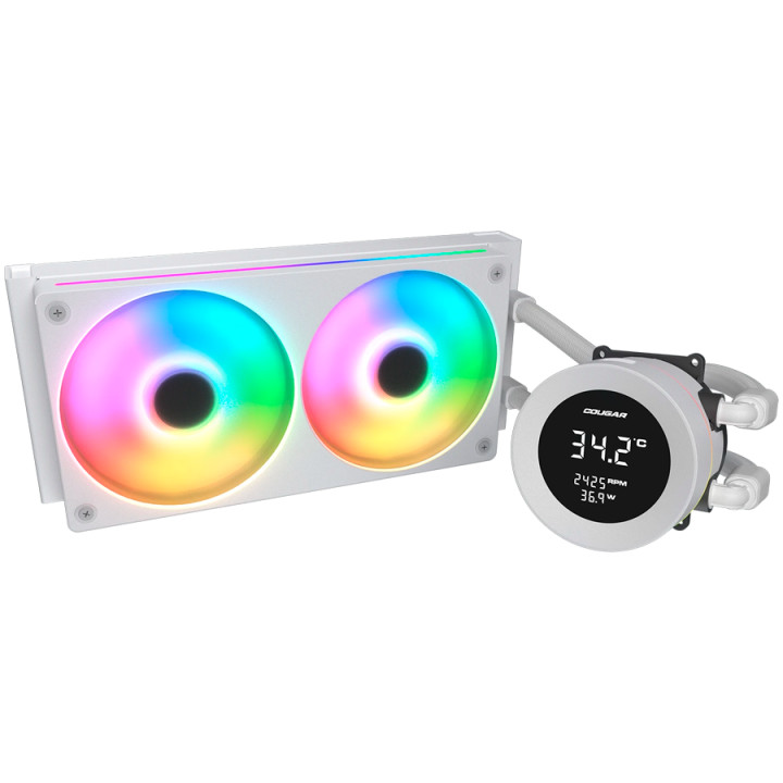 Водно охлаждане за процесор Cougar Poseidon Vistek ARGB 240, Liquid Cooling, 2x120mm вентилатори, LCD дисплей, Socket 1366/AM3/1