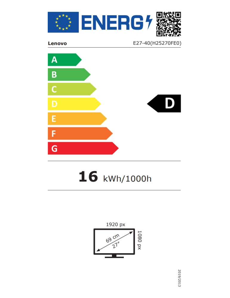 Монитор Lenovo ThinkVision E27-40, 27" IPS 1920x1080, 100Hz, 300cd/m2, 1500:1 - 64BCMAT4EU - 11
