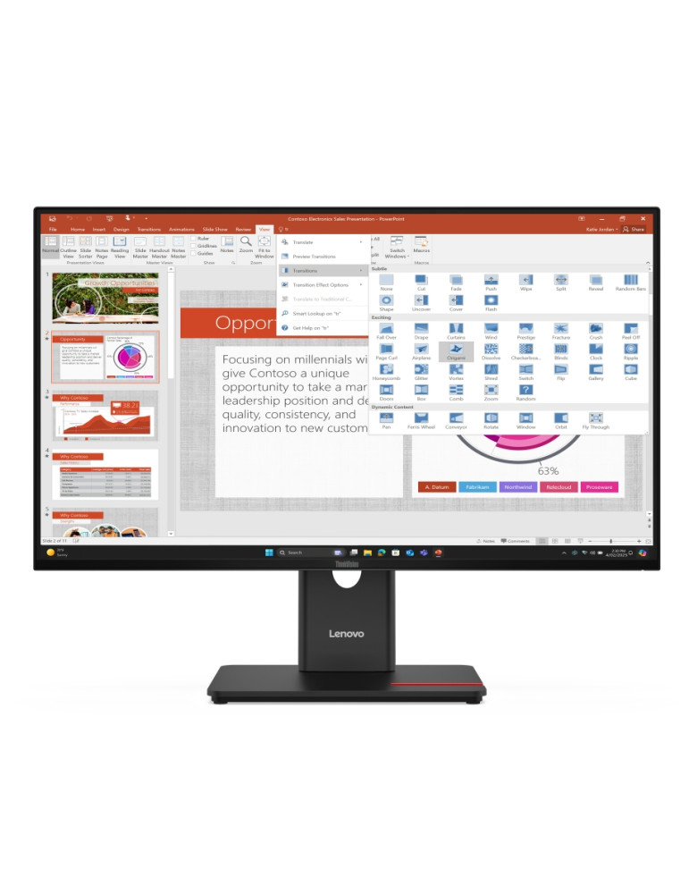 Монитор Lenovo ThinkVision T27-40, 27" IPS 1920x1080, 48-120Hz, 300cd/m2, USB-C, DisplayPort - 64A5MAT6EU - 1