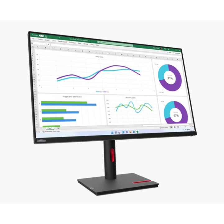 Монитор Lenovo ThinkVision T32h-30, 31.5" IPS 2560x1440 60Hz, USB-C, HDMI, DisplayPort, RJ-45, регулируема висина - 63D3GAT1EU -