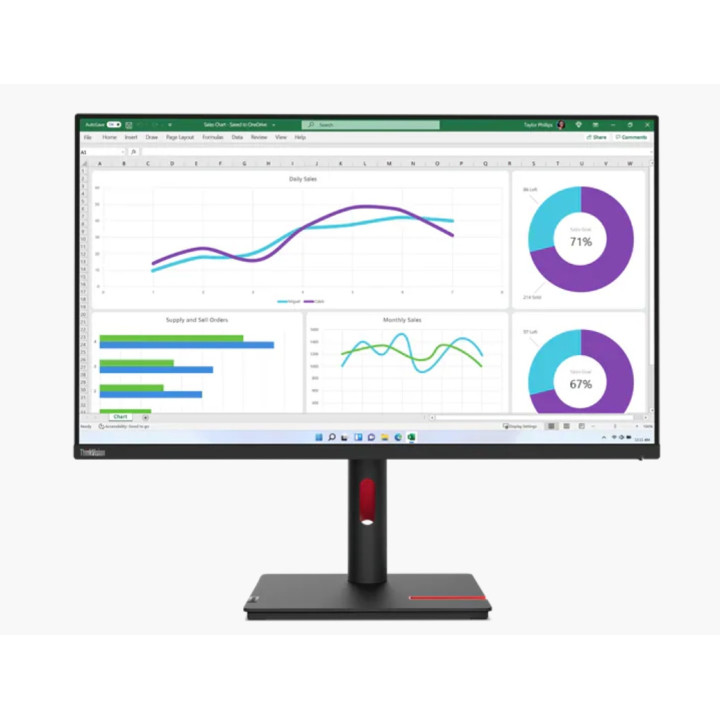 Монитор Lenovo ThinkVision T32h-30, 31.5" IPS 2560x1440 60Hz, USB-C, HDMI, DisplayPort, RJ-45, регулируема висина - 63D3GAT1EU -