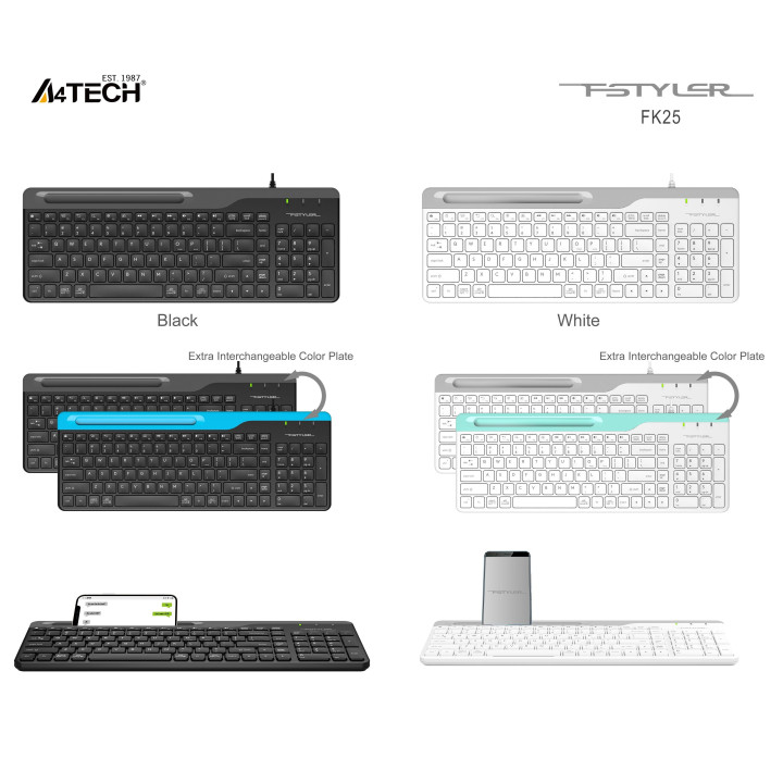 Клавиатура A4tech Fstyler FK25, Стойка за телефон, Кирилизирана, Черен