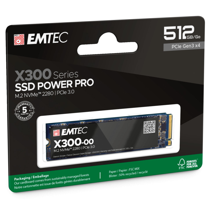 SSD диск EMTEC X300, 512GB NVMe M.2 PCIe 3.0, до 3000/2500MB/s - ECSSD512GX300 - 2