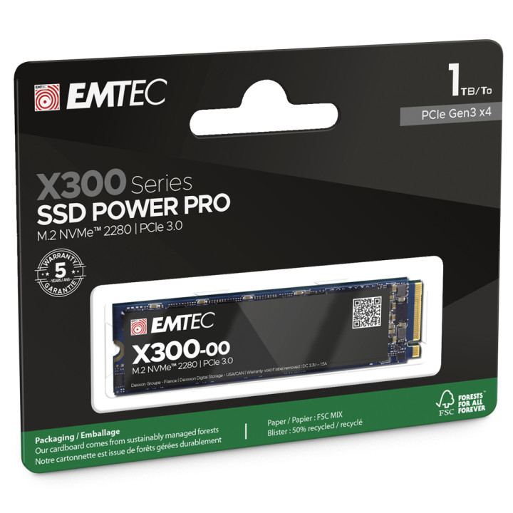 SSD диск EMTEC X300, 1TB NVMe M.2 PCIe 3.0, 3000/2500MB/s - ECSSD1TX300 - 3