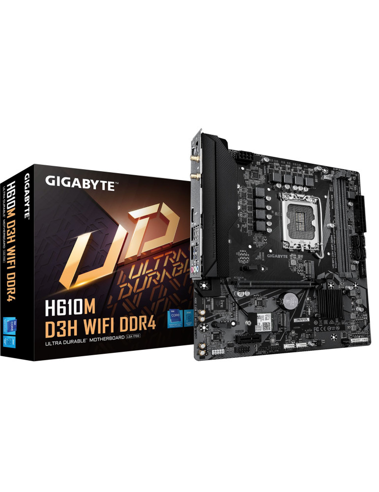 Дънна платка GIGABYTE H610M D3H WIFI, Intel H610, Socket 1700, Micro ATX, DDR4 3200MHz, 2x SATA M.2, Wi-Fi 5