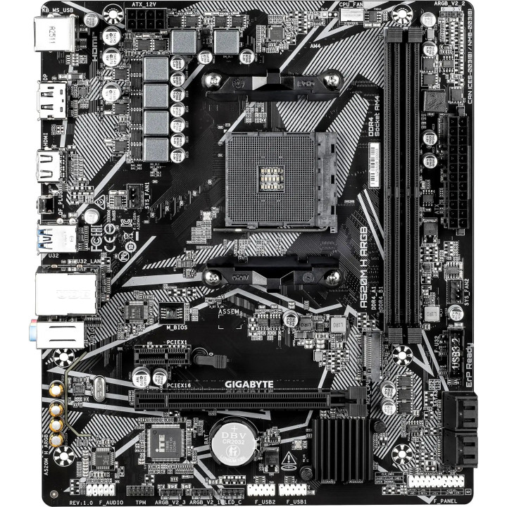 Дънна платка GIGABYTE A520M H aRGB, AM4, AMD A520, DDR4 64GB, 4x SATA3