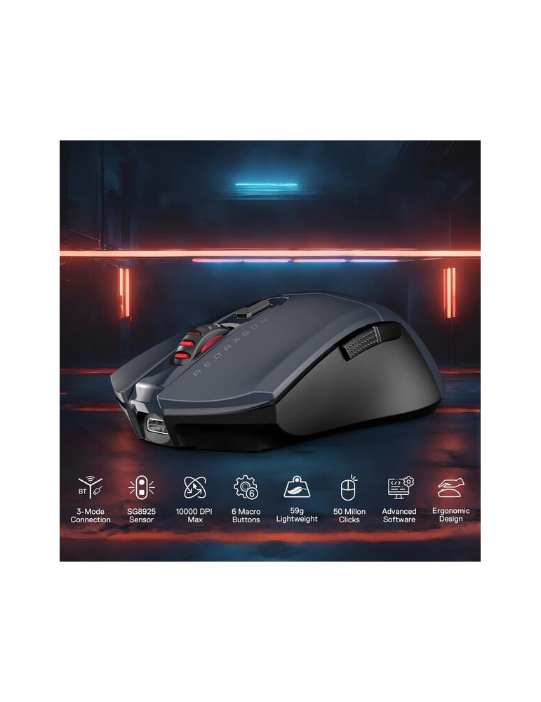 Безжична геймърска мишка Redragon Fyzu Lite M995GB-LIT, USB донгъл, до 10000 DPI, 7 бутона, презареждаема - M995GB-LIT - 4