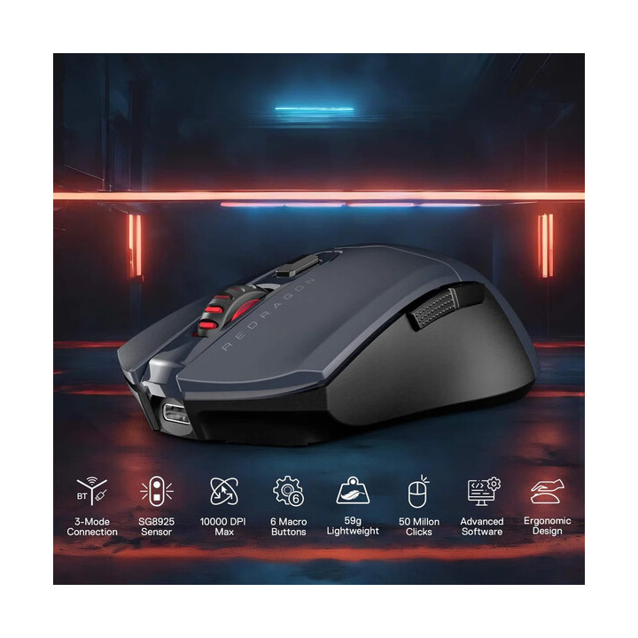 Безжична геймърска мишка Redragon Fyzu Lite M995GB-LIT, USB донгъл, до 10000 DPI, 7 бутона, презареждаема - M995GB-LIT - 4