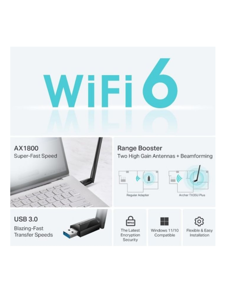 Безжичен USB адаптер TP-Link Archer TX35U Plus, AX1800, двубандов, с високо усилване - 2