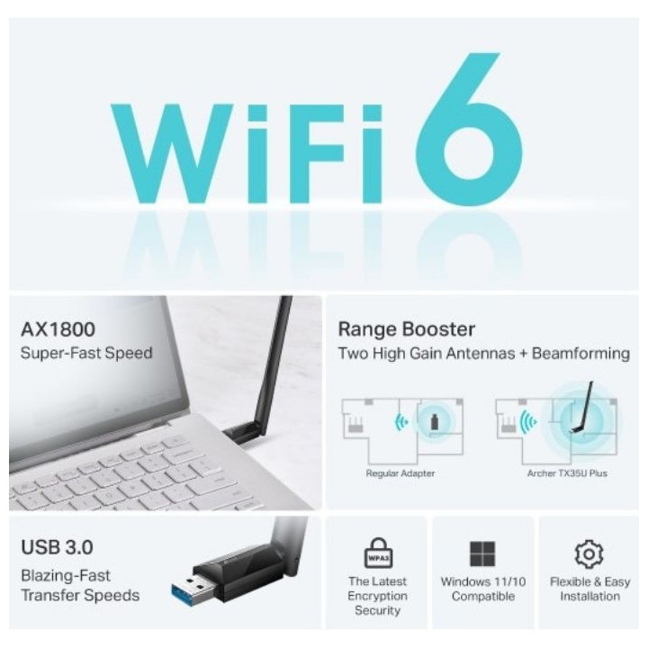 Безжичен USB адаптер TP-Link Archer TX35U Plus, AX1800, двубандов, с високо усилване - 2