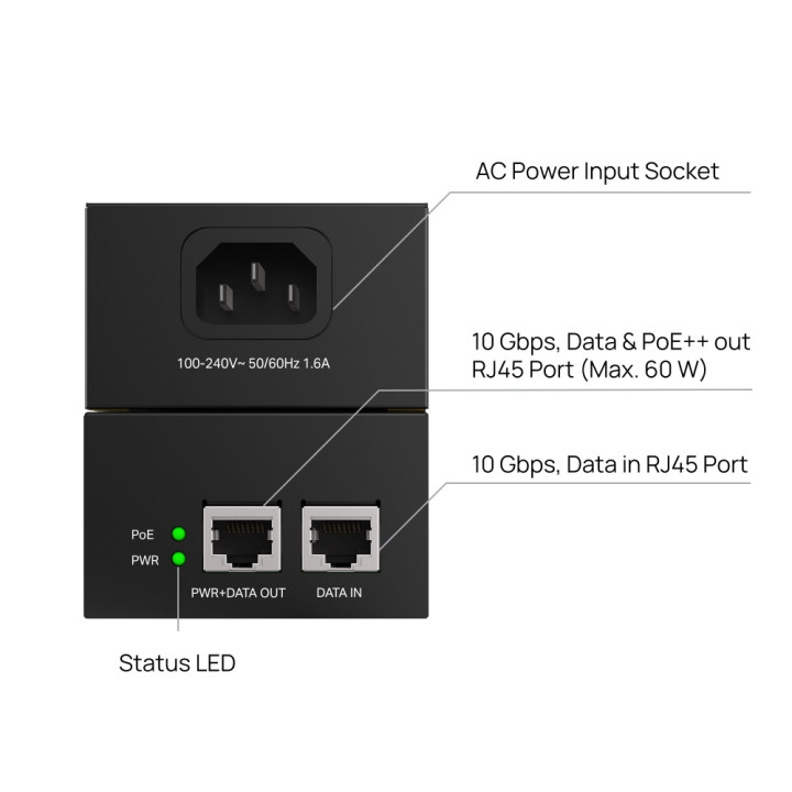 PoE++ инжектор TP-Link Omada POE370S, 2 × 10Gbps RJ45, 60W - 1210002604925 - 3