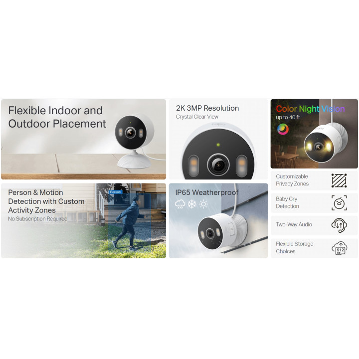 Wi-Fi домашна охранителна камера TP-Link Tapo C113, 3MP, 114° FOV, USB Type-C - 4897098682760 - 2
