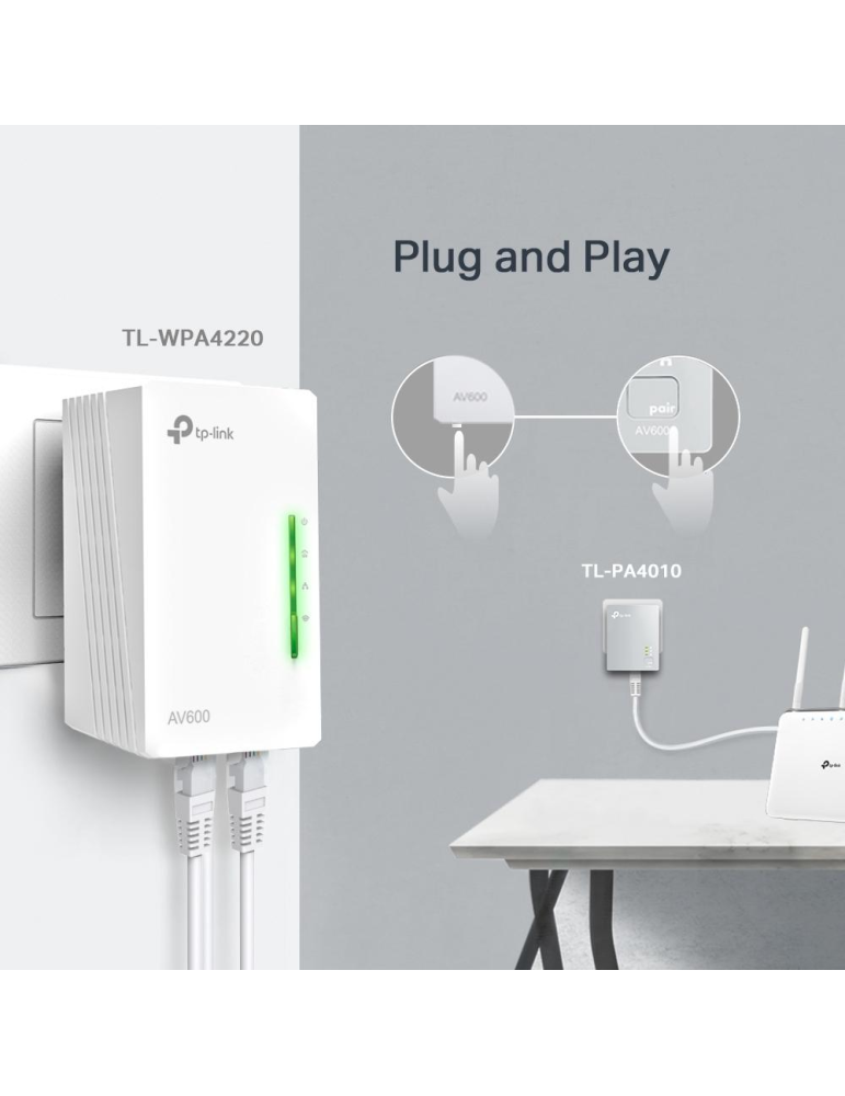 Powerline адаптер TP-Link TL-WPA4220, AV500, Wi-Fi 802.11n 300Mbps, 3x Ethernet, Starter Kit - 4