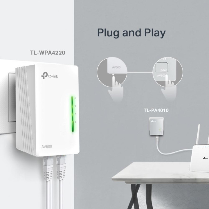 Powerline адаптер TP-Link TL-WPA4220, AV500, Wi-Fi 802.11n 300Mbps, 3x Ethernet, Starter Kit - 4