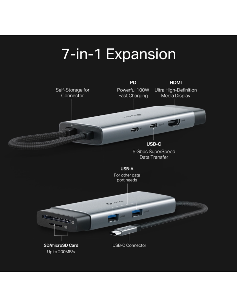 USB хъб TP-LINK UH7020C, Type-C 7 в 1 - 4