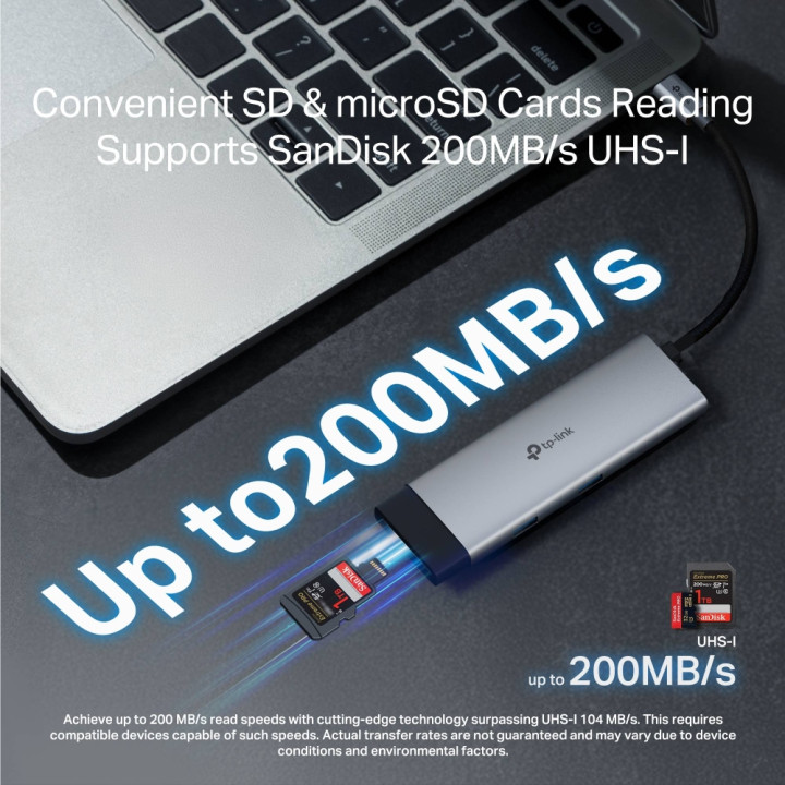 USB хъб TP-LINK UH7020C, Type-C 7 в 1 - 6
