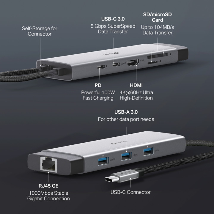 USB хъб TP-LINK UH9120C, 9в1 Type-C - 5